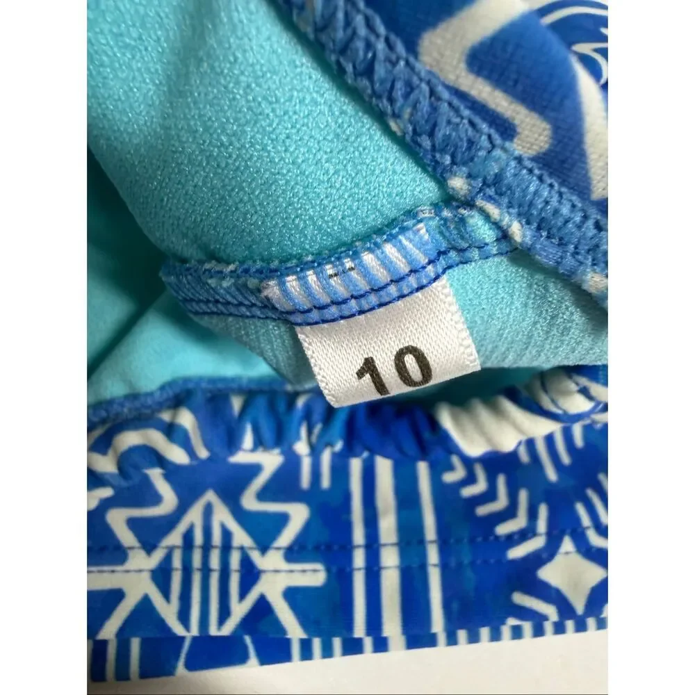 Breaking Waves Girls Size 10 Blue White Tankini Swimsuit 2 Piece UPF Beach Pool